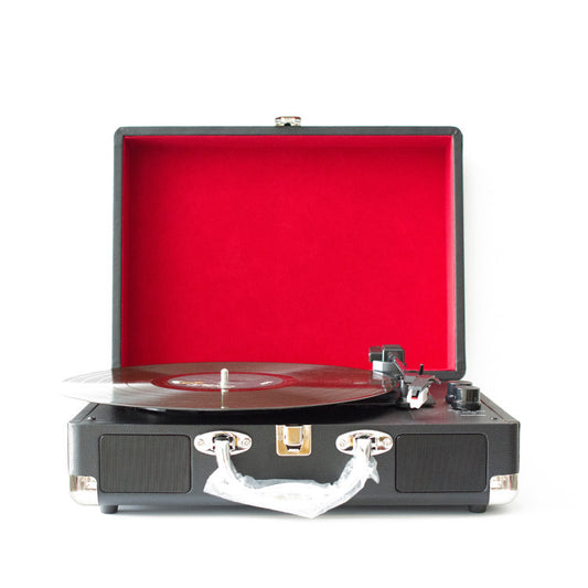 Black Retro Record Player with Red Interior