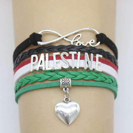 Bracelet Amour Palestine en forme de cœur / Couleurs du drapeau palestinien