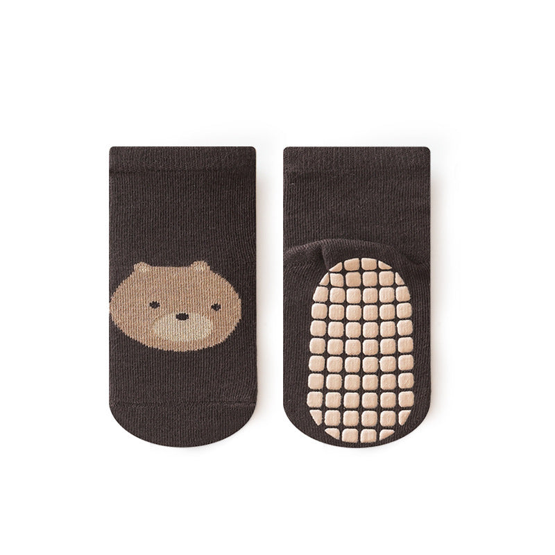 Gray Bear Non-Slip Cotton Footie Socks for Babies