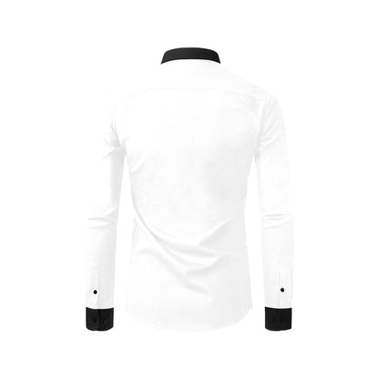 Back side stylish white dress shirt, button-down collar, black contrast