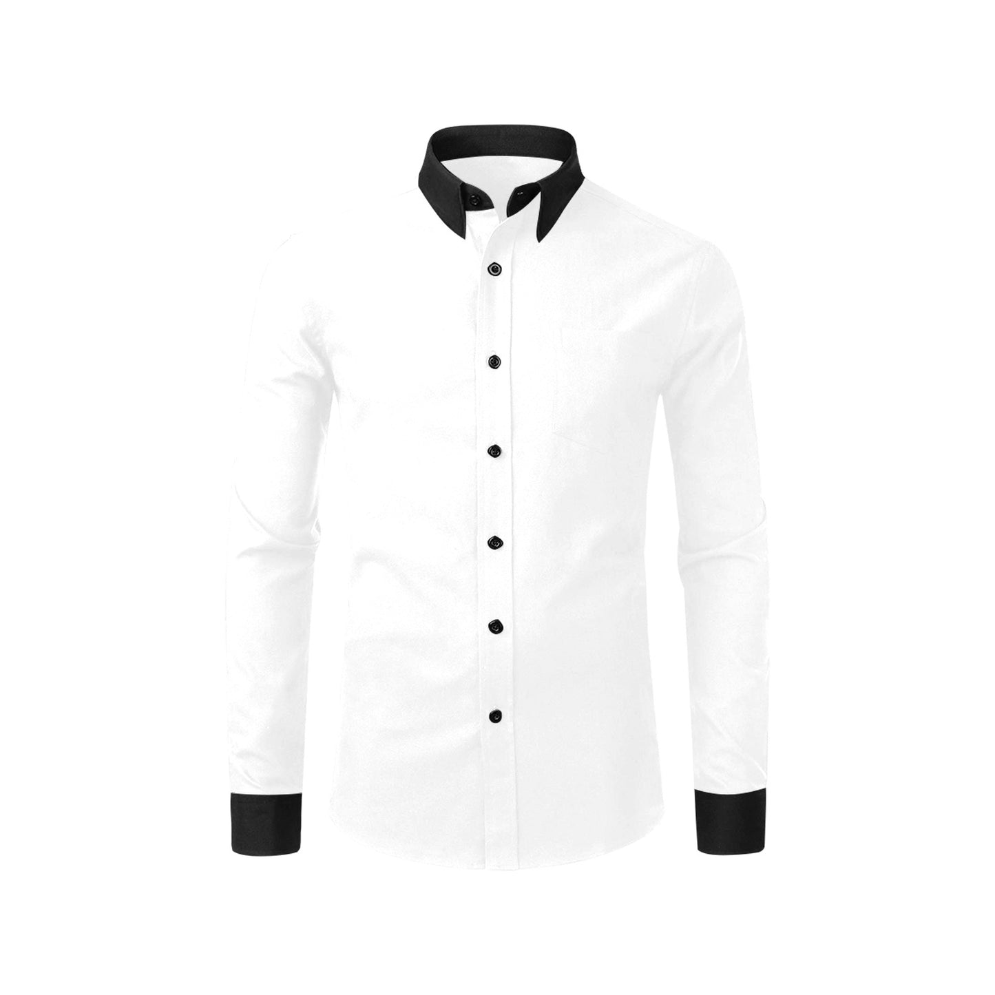 White dress shirt with black collar for men, long sleeves