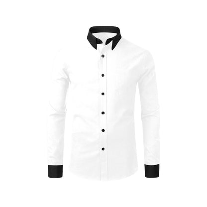 White dress shirt with black collar for men, long sleeves