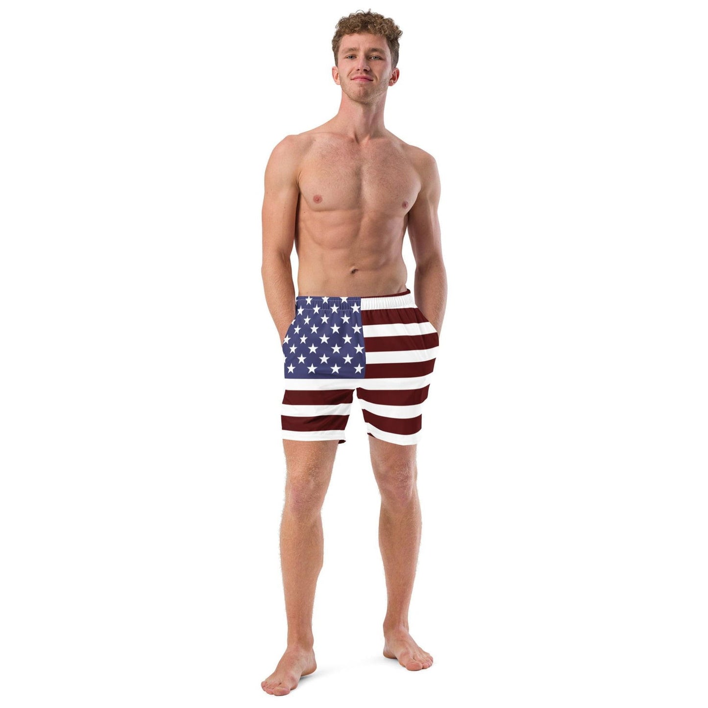 Herren-Badehose mit Amerika-Flagge / schnell trocknender Stoff / verschiedene Taschen / umweltfreundlich