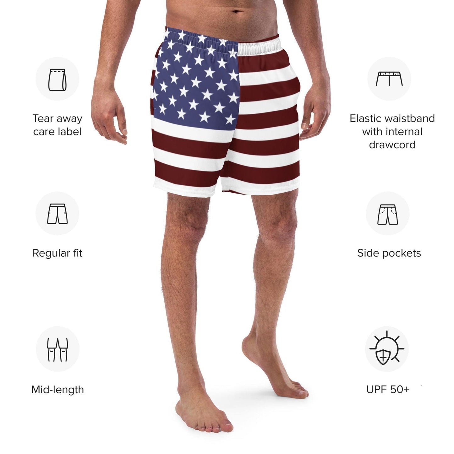 Herren-Badehose mit Amerika-Flagge / schnell trocknender Stoff / verschiedene Taschen / umweltfreundlich