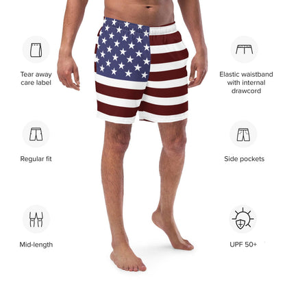 Herren-Badehose mit Amerika-Flagge / schnell trocknender Stoff / verschiedene Taschen / umweltfreundlich