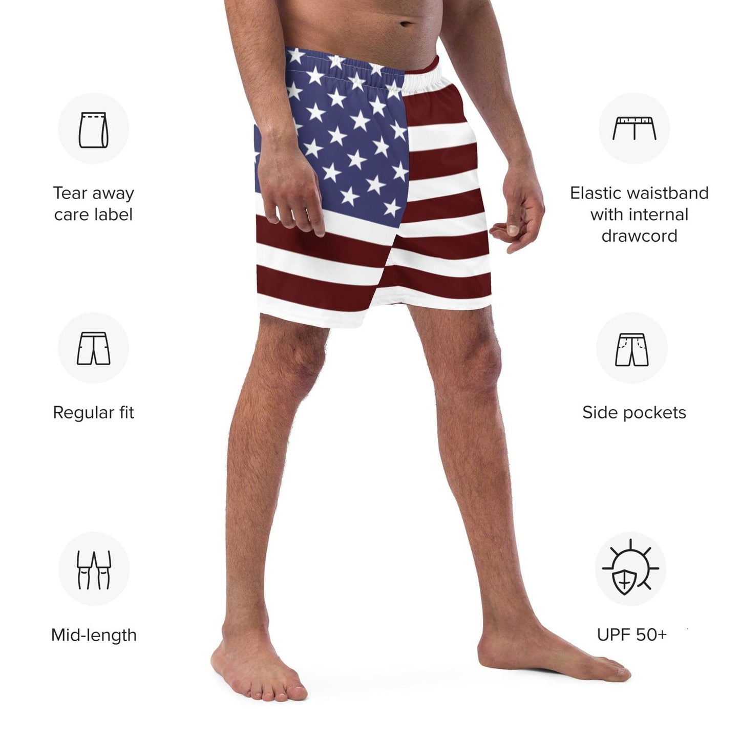 Herren-Badehose mit Amerika-Flagge / schnell trocknender Stoff / verschiedene Taschen / umweltfreundlich