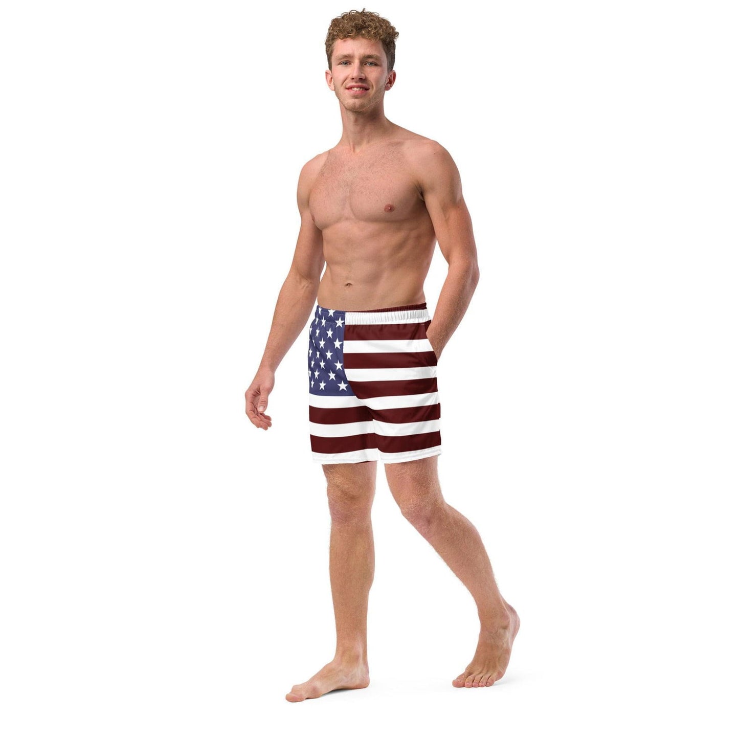 America Flag Mens Swim Trunks / Quick-drying Fabric / Variety Of Pockets / Eco Friendly