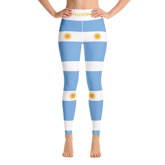 Leggings da yoga con bandiera dell'Argentina / Leggings a righe blu e bianche con tasca interna