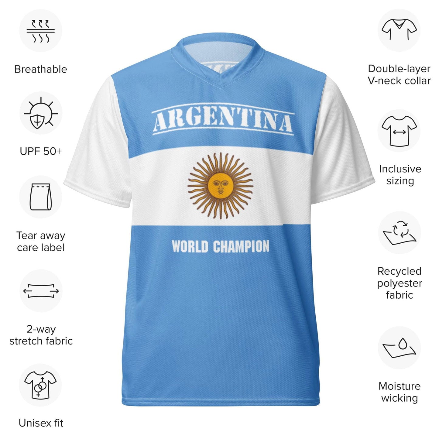 Maillot de sport unisexe en polyester recyclé champion du monde d'Argentine 2022