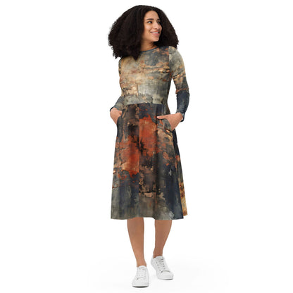 Herfstjurk Dames / Midi-jurk met lange mouwen