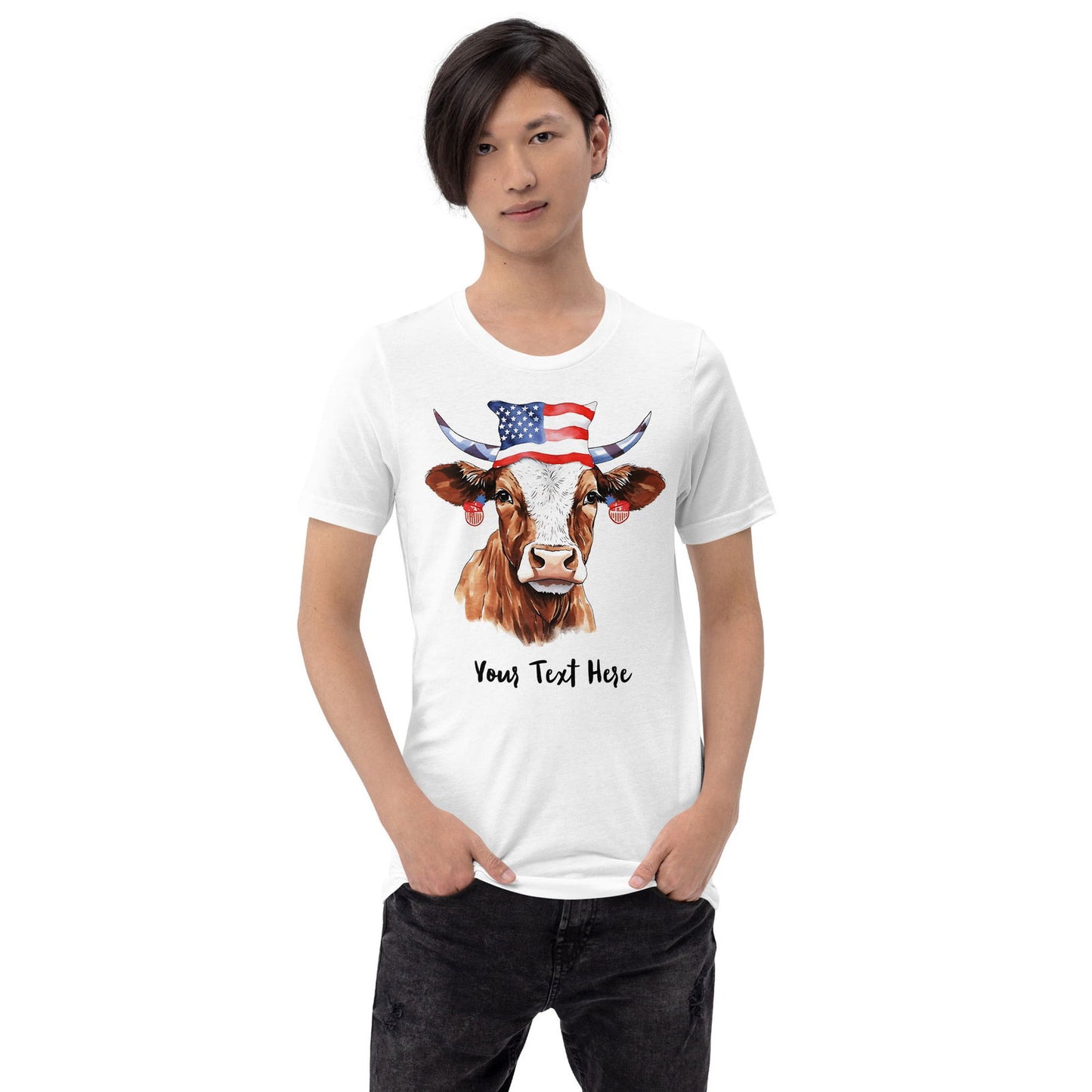 Camiseta personalizable con vaca patriótica para amantes de las vacas