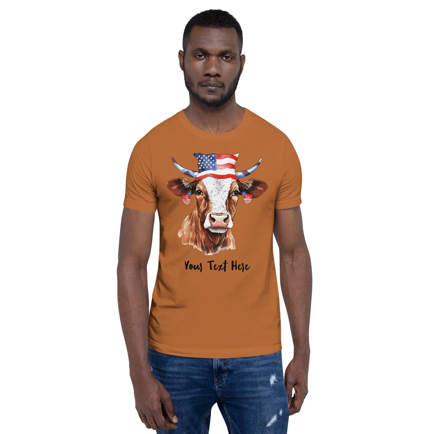 Camiseta customizável com vaca patriótica para amantes de vacas