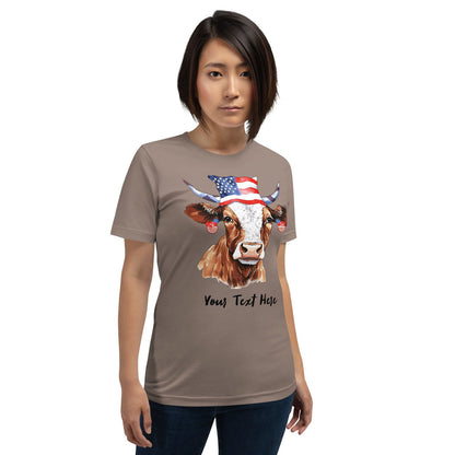 Customizable T Shirt With Patriotic Cow For Cow Lovers