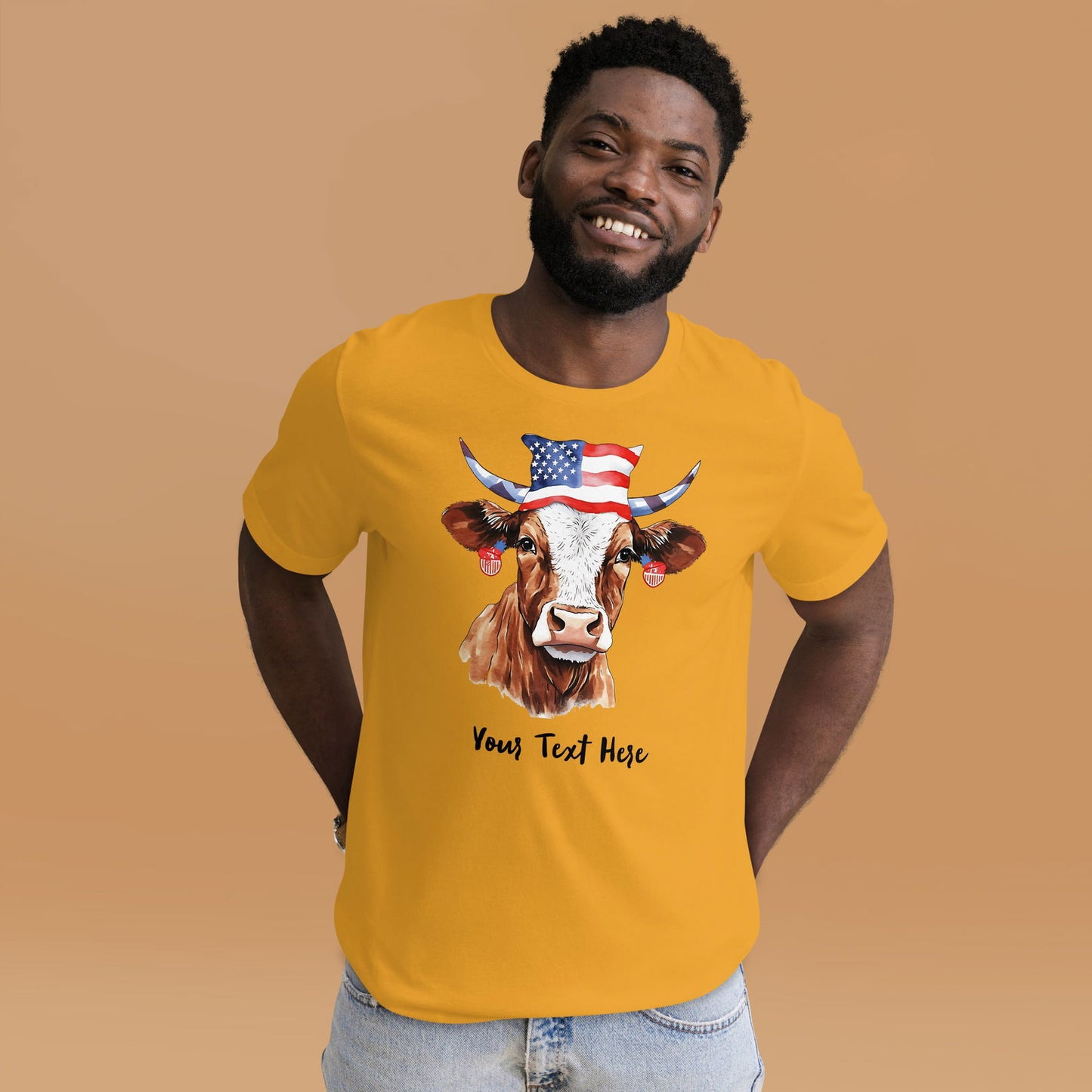 Camiseta personalizable con vaca patriótica para amantes de las vacas