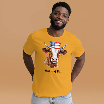 Customizable T Shirt With Patriotic Cow For Cow Lovers