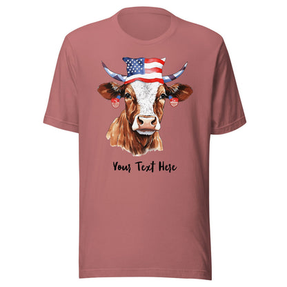 Camiseta customizável com vaca patriótica para amantes de vacas