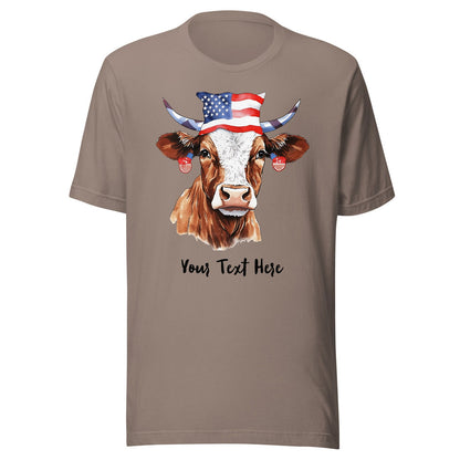 Customizable T Shirt With Patriotic Cow For Cow Lovers