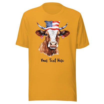 Customizable T Shirt With Patriotic Cow For Cow Lovers