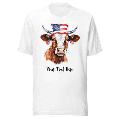 Camiseta customizável com vaca patriótica para amantes de vacas