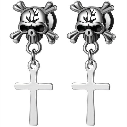 Gothic Skull Schmuck Kreuz oder Blitz Ohrringe / Ohrstecker aus Edelstahl