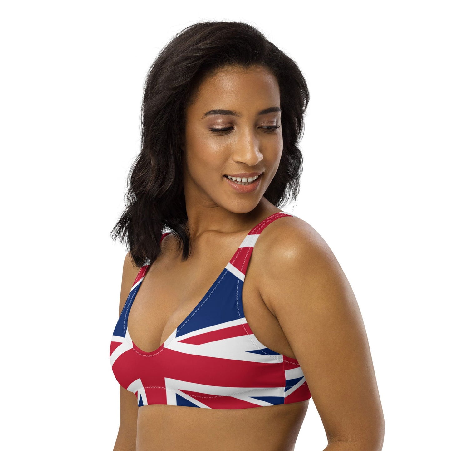 Parte superior reciclada Union Jack do biquini do poliéster/roupas de banho amigáveis ​​de Eco