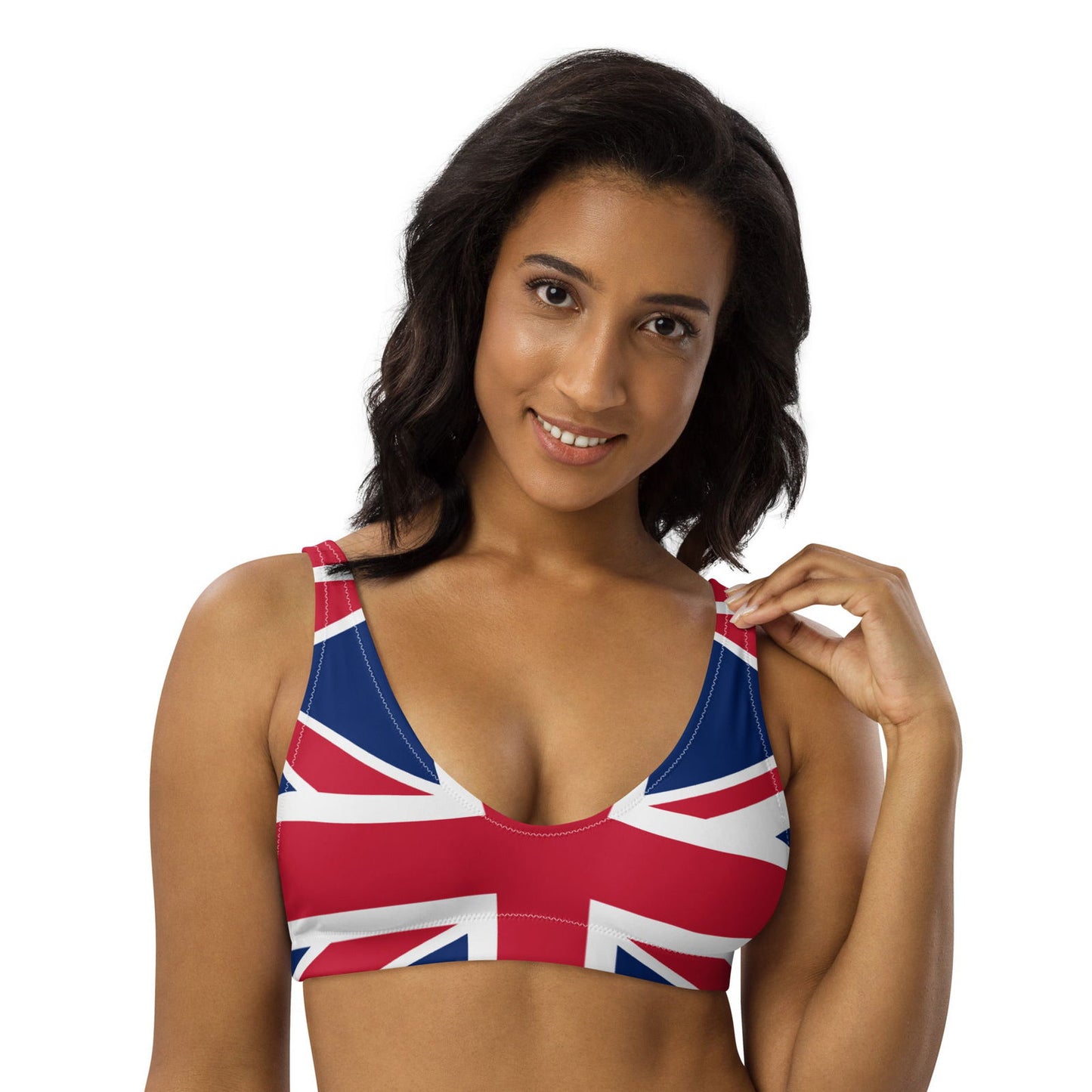 Top bikini in poliestere riciclato Union Jack UK / Costumi da bagno ecologici