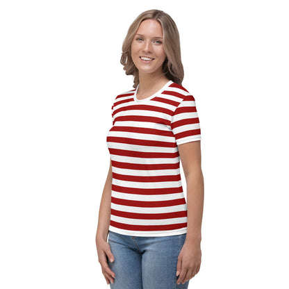 T-shirt da donna a righe bianche e rosse