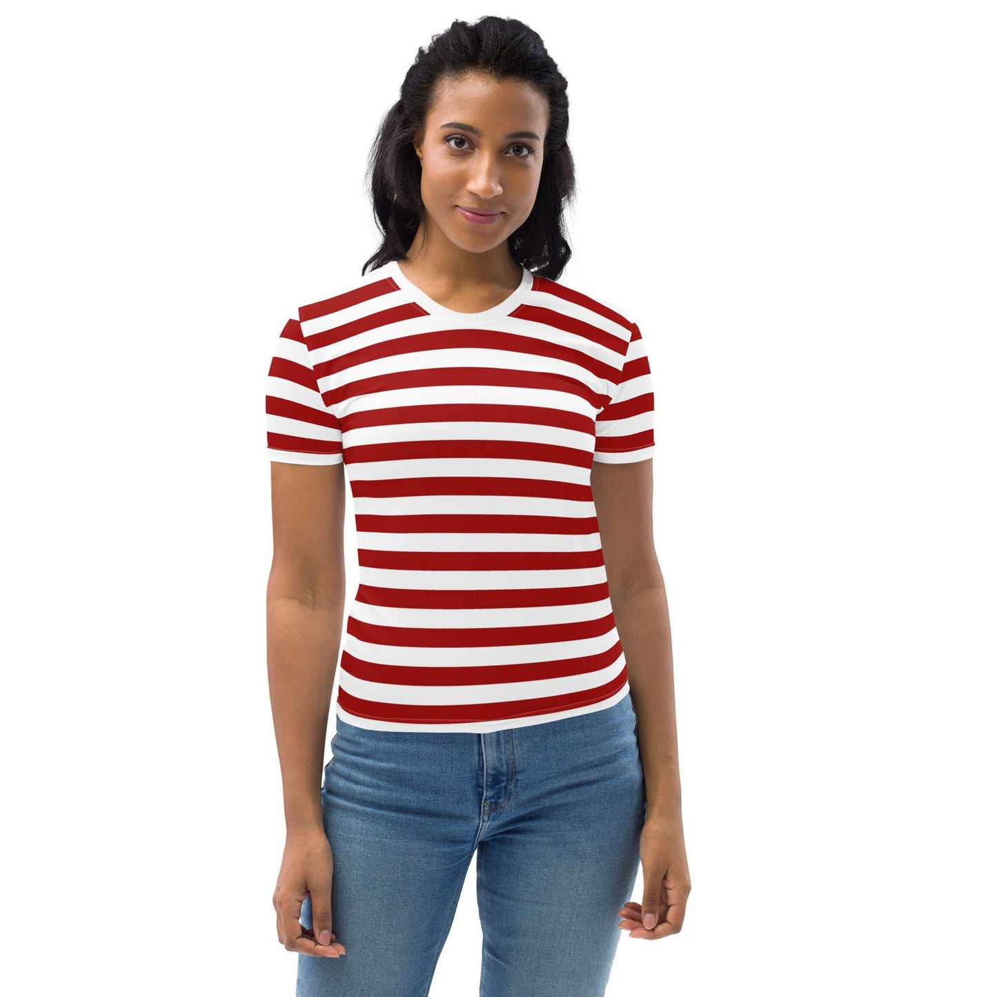 T-shirt da donna a righe bianche e rosse