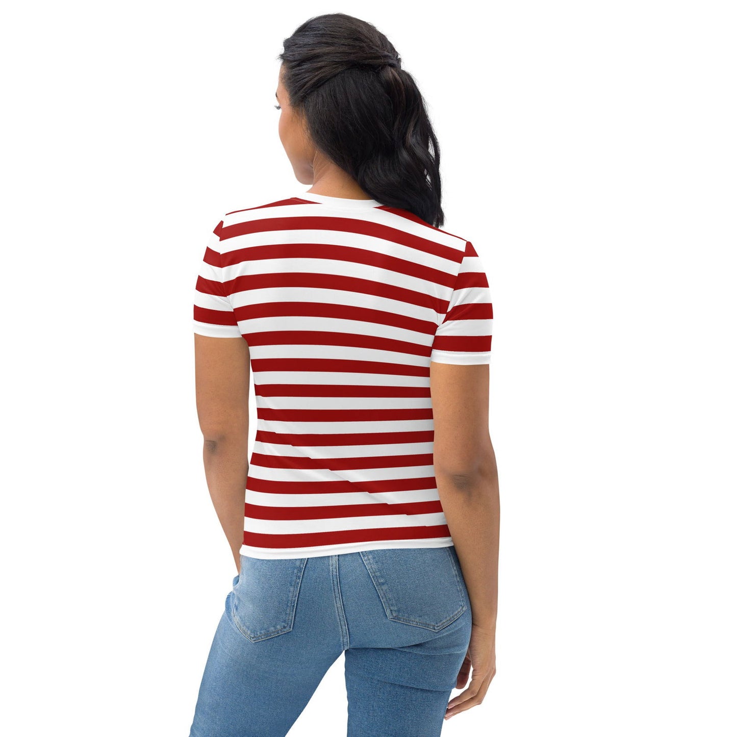 Camiseta de rayas rojas y blancas para mujer