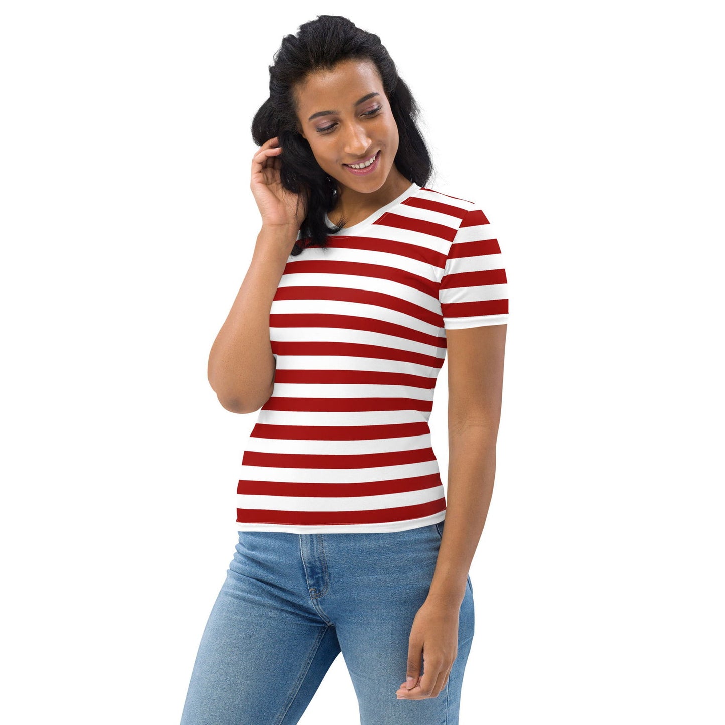 T-shirt rayé rouge et blanc pour femme