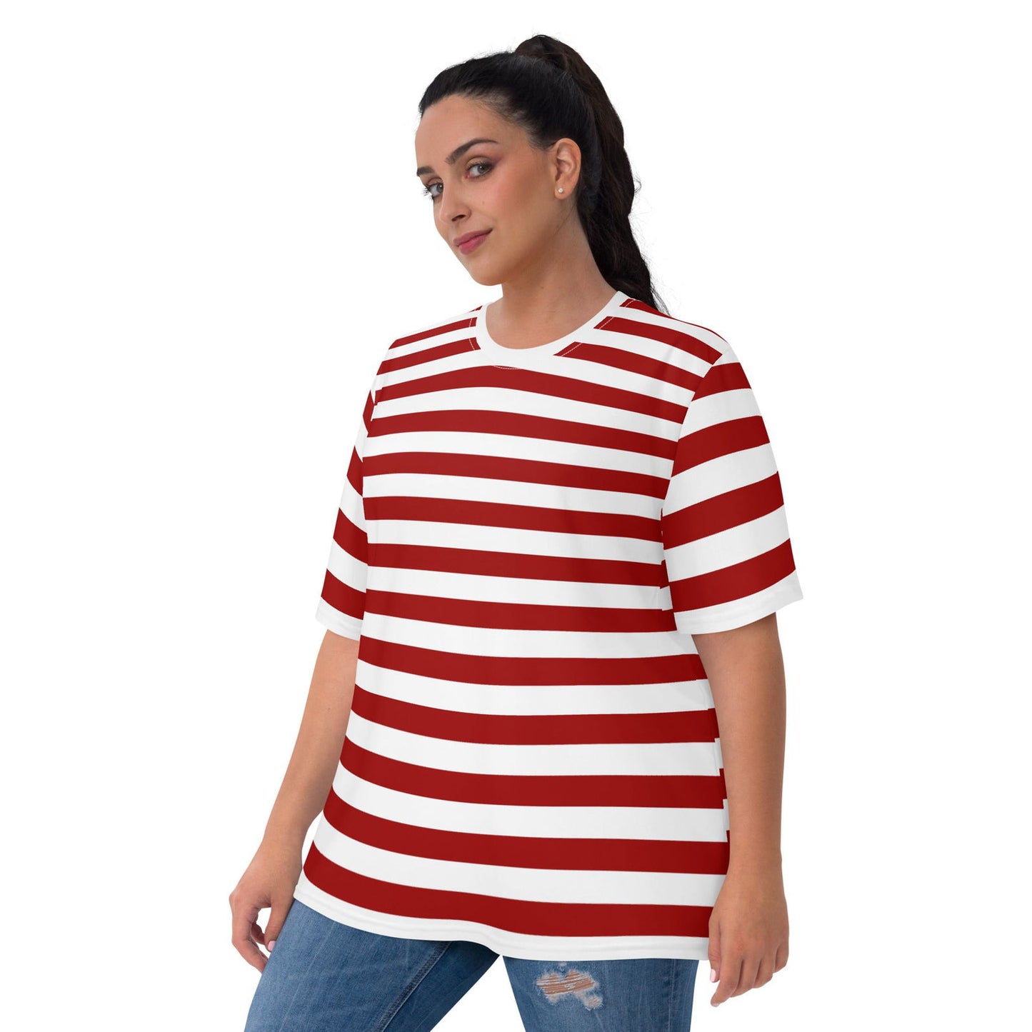 Camiseta de rayas rojas y blancas para mujer