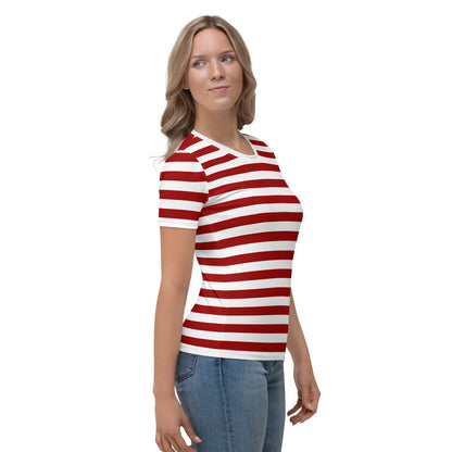 T-shirt da donna a righe bianche e rosse