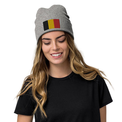 Bonnet drapeau belge brodé en tricot côtelé / Bonnet premium disponible en 8 couleurs