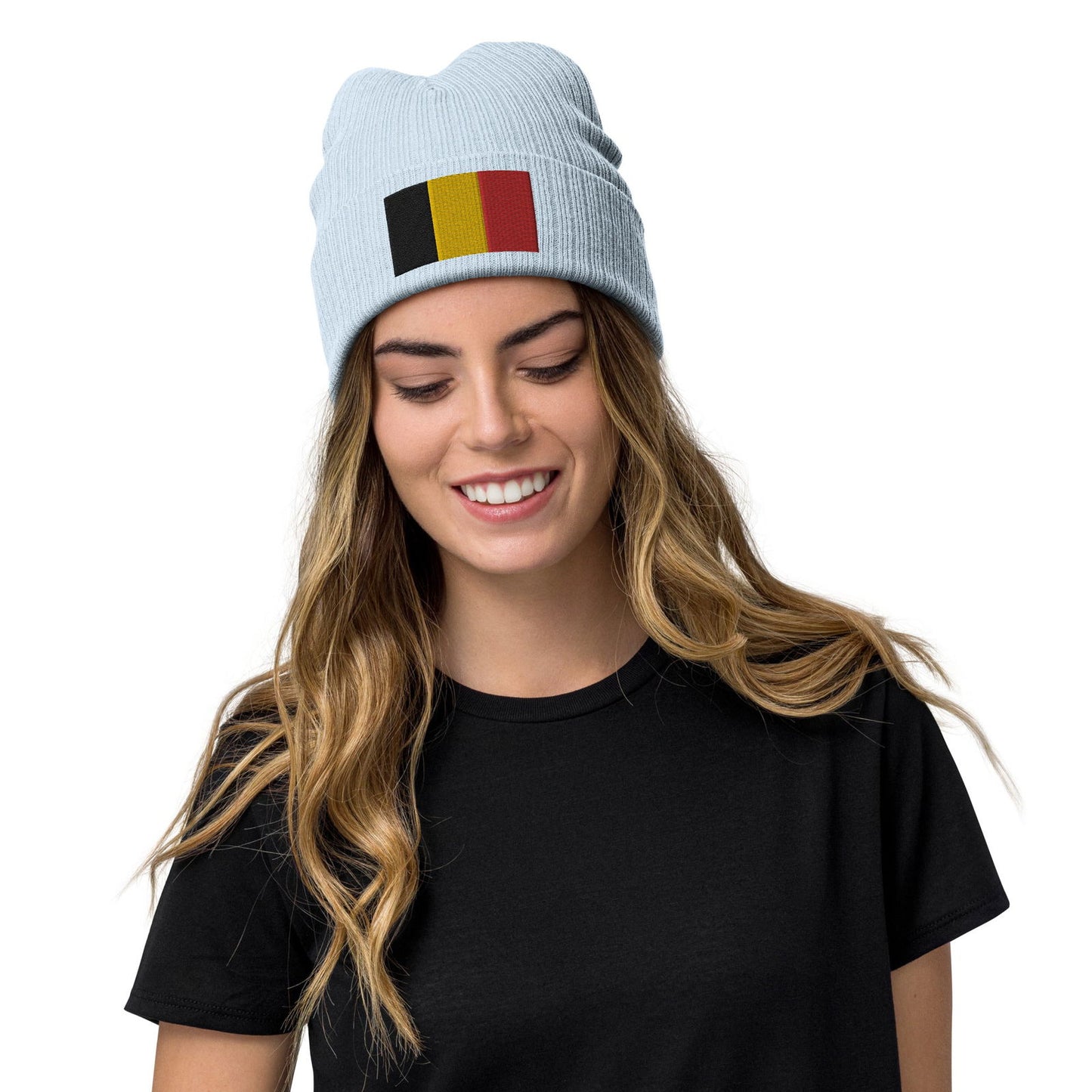 Bonnet drapeau belge brodé en tricot côtelé / Bonnet premium disponible en 8 couleurs