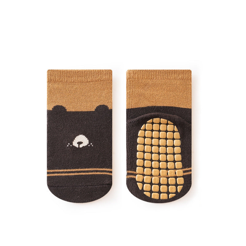 Dark Gray Bear Non-Slip Cotton Footie Socks for Babies