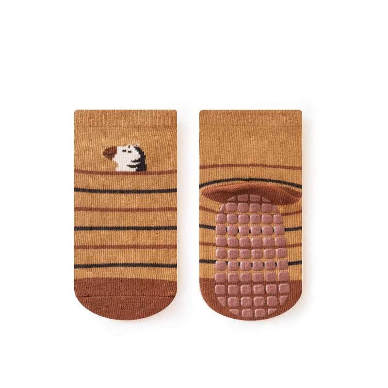 Warm Brown Horizontal Zebra Non-Slip Cotton Footie Socks for Babies