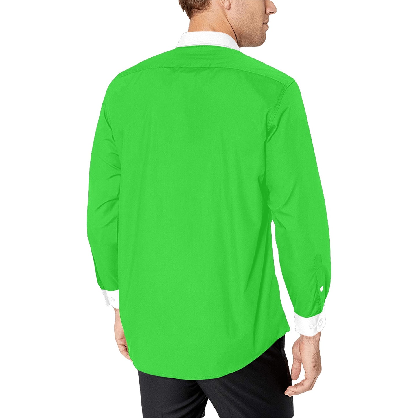 Chemise habillée vert clair avec col et poignets blancs