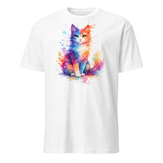Abstract cat t-shirt with colorful watercolor splash artwork