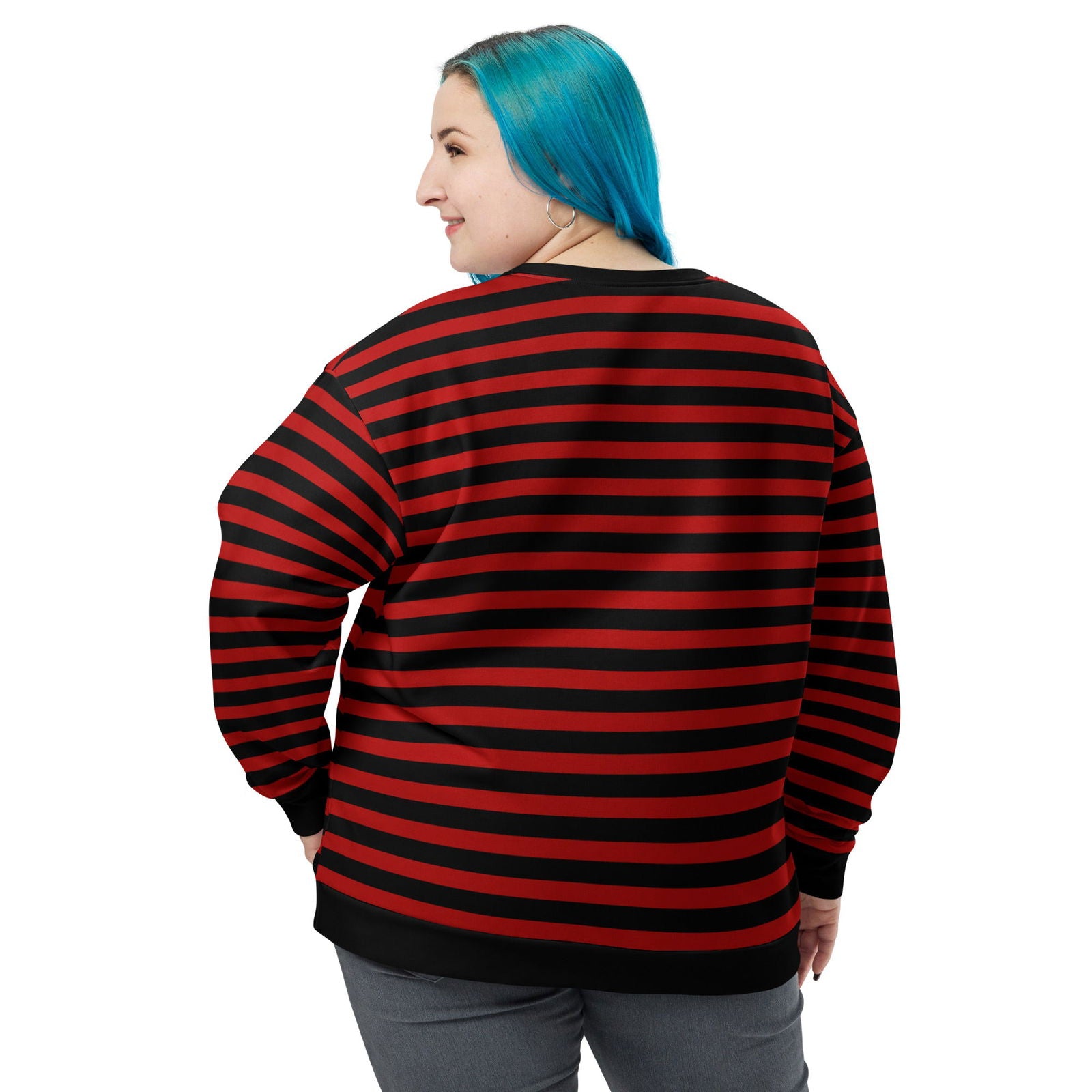 Alternative fashion black red striped sweater for everyday wear