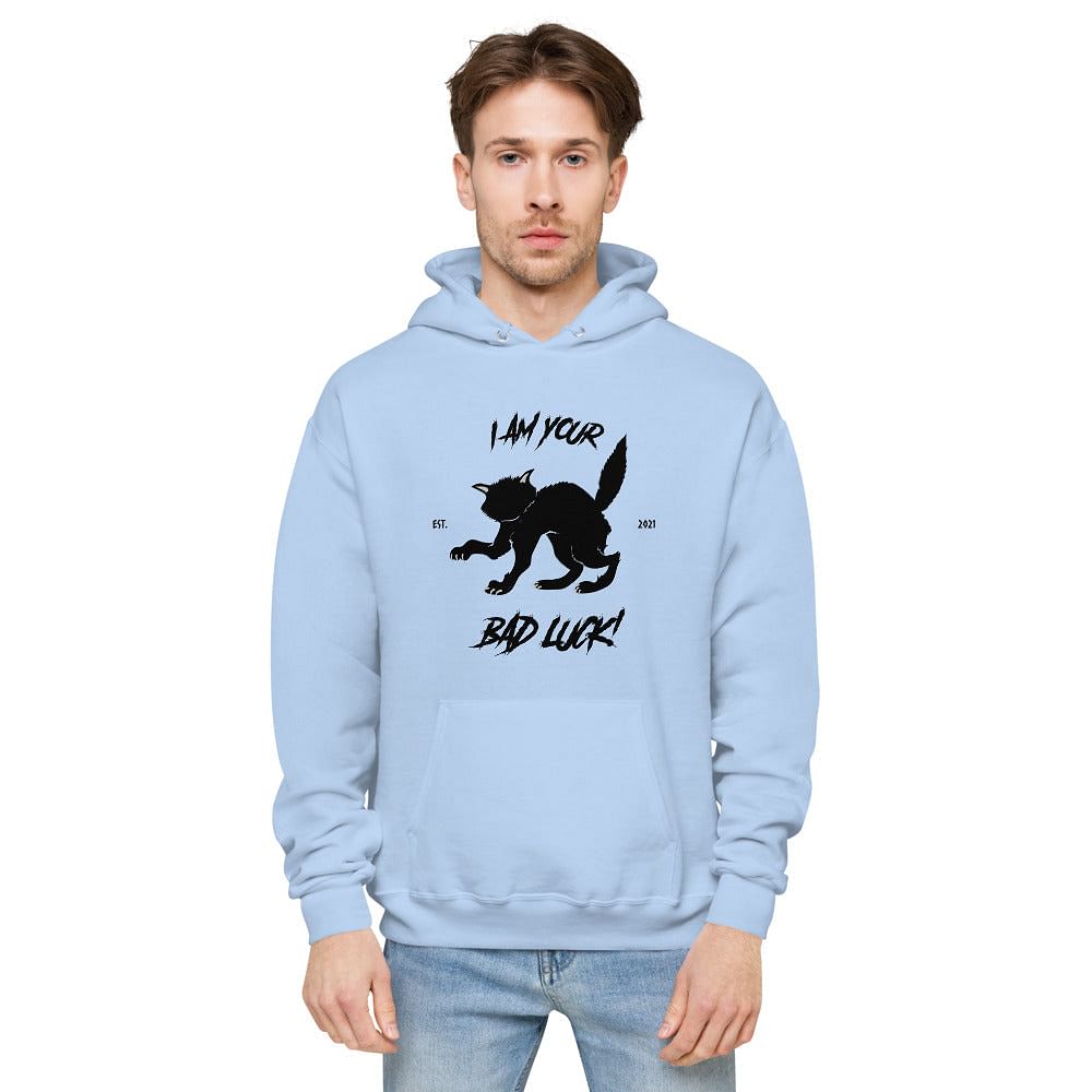 Alternative streetwear fleece hoodie with black cat design for men and women