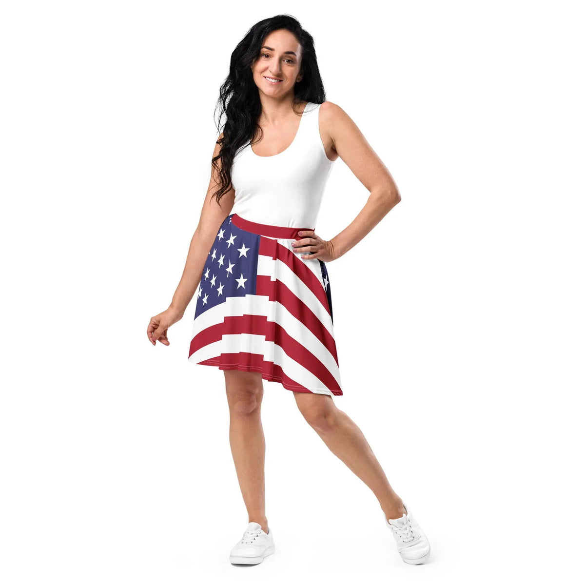 American flag skirt in red, white, and blue