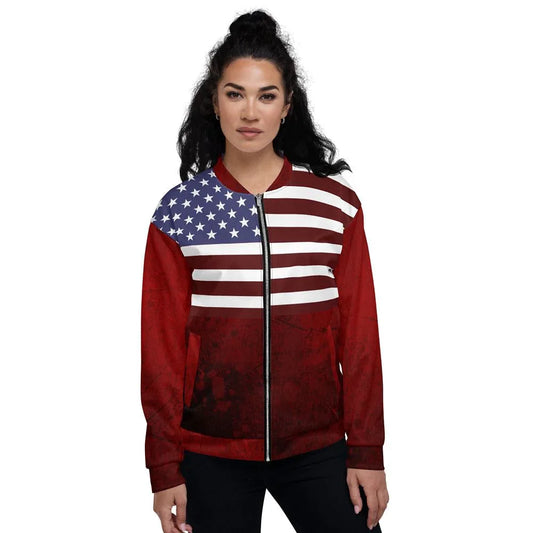 American flag bomber jacket with stars and stripes design