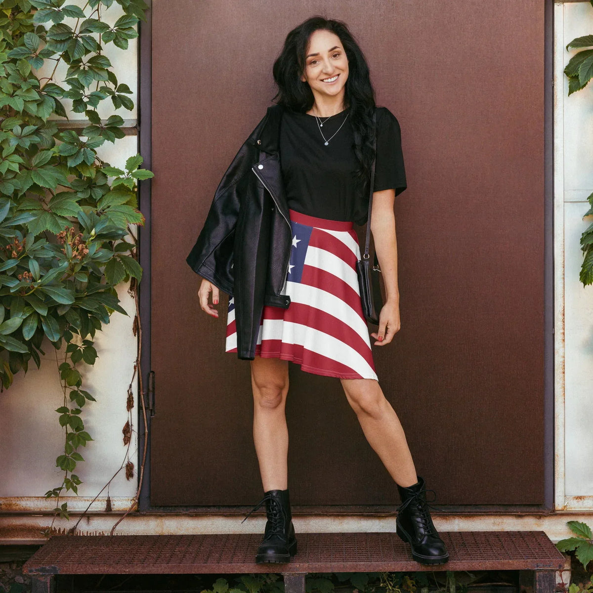 Stars and stripes skirt styled for a Fourth of July outfit