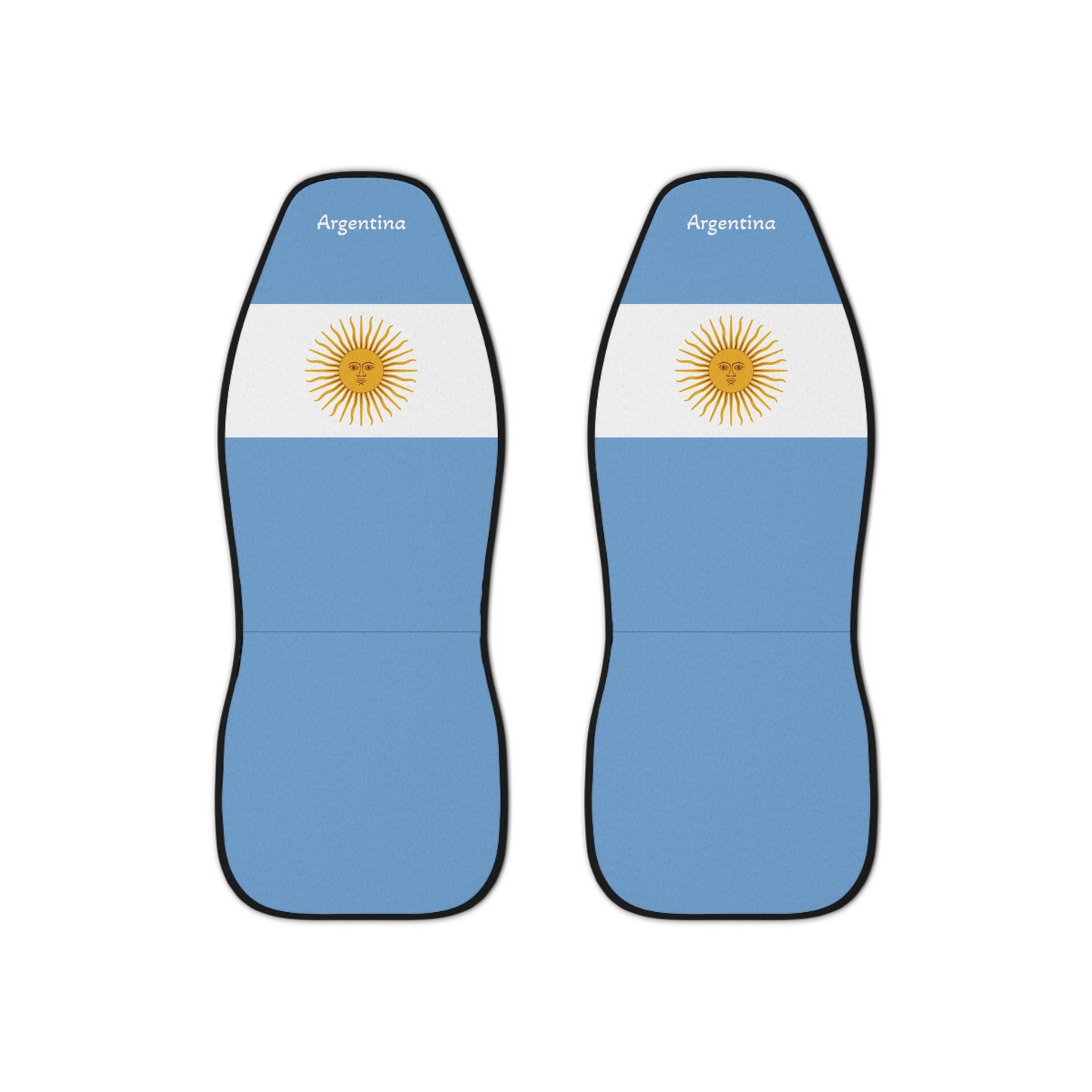 Argentina flag car seat covers set of 2 with celeste and white stripes and Sol de Mayo