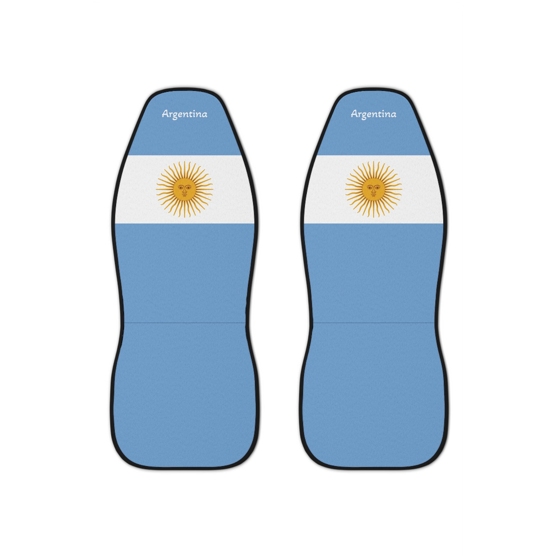Argentina flag car seat covers set of 2 with celeste and white stripes and Sol de Mayo