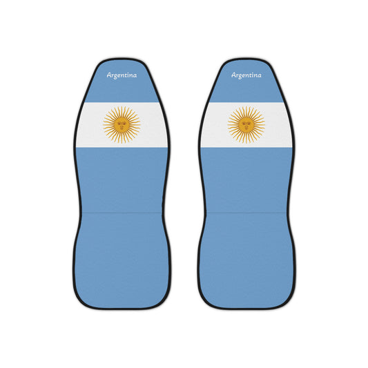 Argentina flag car seat covers set of 2 with celeste and white stripes and Sol de Mayo