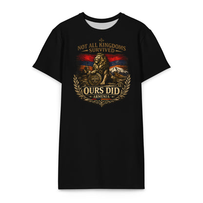 Armenia lion crest graphic on black t-shirt dress