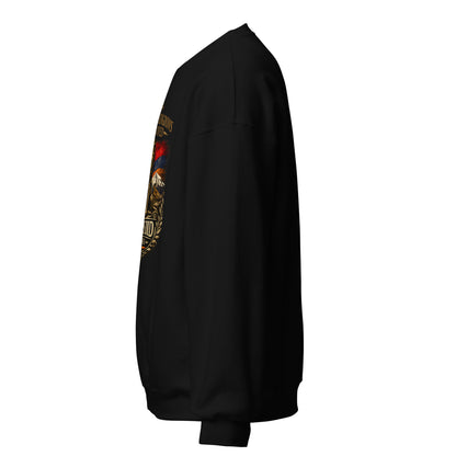 Armenia lion sweatshirt left side view, showing fit and sleeve detail