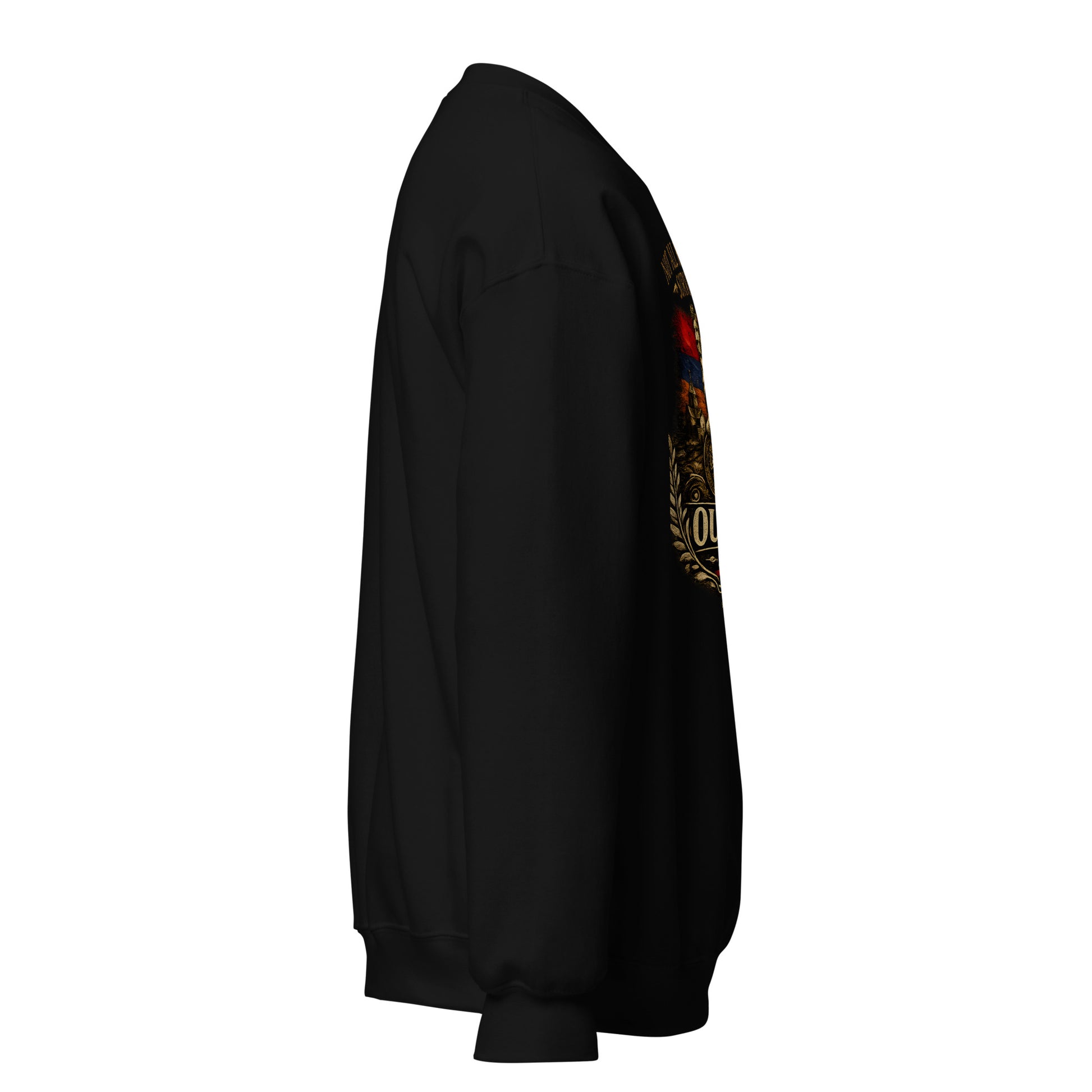 Armenia lion sweatshirt right side view, showing fit and sleeve detail