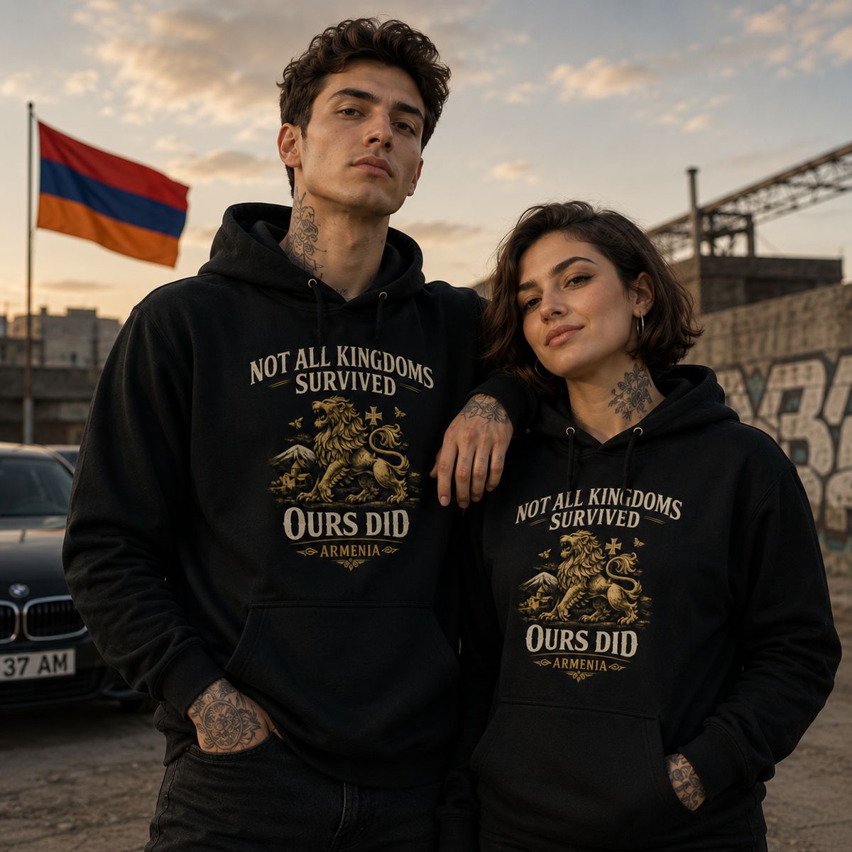 Armenia supporter hoodie bold lion design on black pullover